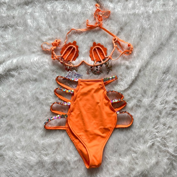 NWOT The Lumi Shop Small Rave Festival Orange Meadow Nymph Outfit - Picture 11 of 14